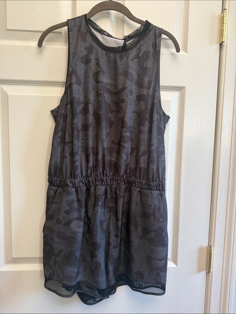Zella Women's Sleeveless Camouflage Romper in Charcoal Gray